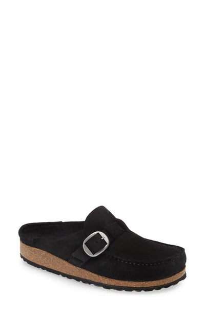 Shop Birkenstock Buckley Clog In Dark Black Suede