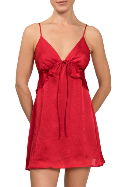 Shop Everyday Ritual Empire Waist Satin Babydoll In Rouge