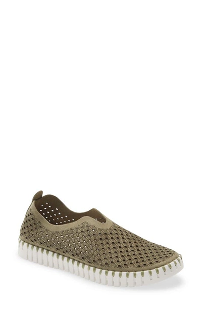 Shop Ilse Jacobsen Tulip 139 Perforated Slip-on Sneaker In Army Fabric