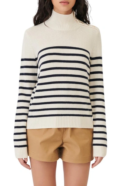 Shop Maje Sailor Stripe Cashmere Sweater In Ecru/ Navy Blue