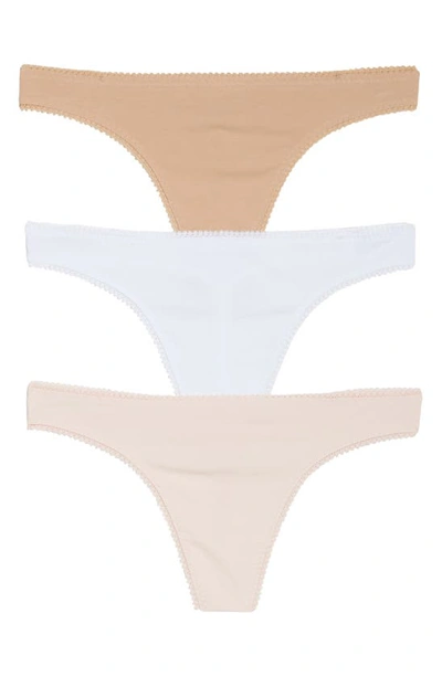 Shop On Gossamer Cabana Cotton 3-pack Thongs In Champagne/ Blush/ White