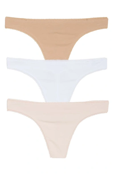 On Gossamer Cabana Cotton Blend Hip-g Thongs, Set Of 3 In Champagne/ Blush/ White