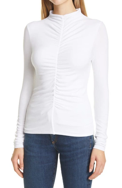 Shop Veronica Beard Theresa Ruched Mock Neck Top In White