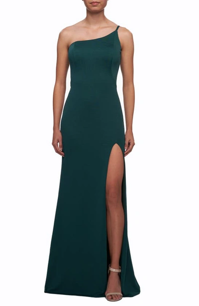 Shop La Femme One-shoulder Jersey Gown In Emerald