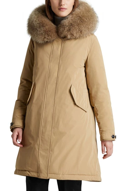 Shop Woolrich Keystone Hooded Down Parka With Genuine Fox Fur Trim In Gold Khaki