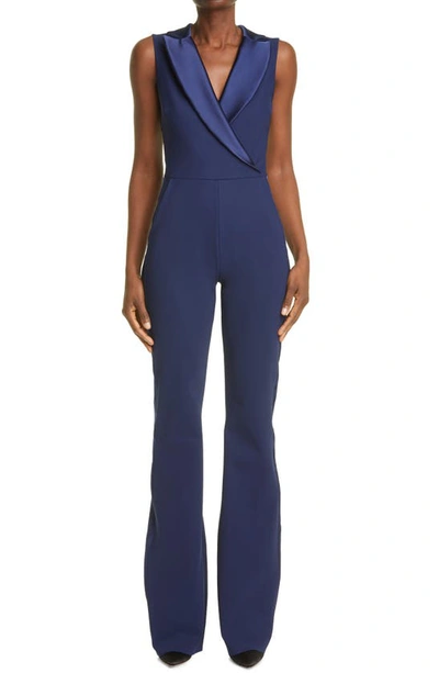 Shop Chiara Boni La Petite Robe Dominic Sleeveless Tuxedo Jumpsuit In Blue Notte