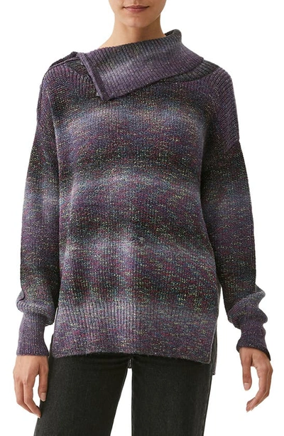 Shop Michael Stars Siggi Open Turtleneck Sweater In Grape Combo