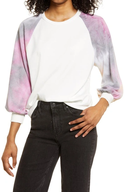 Shop All In Favor Tie Dye Raglan Sleeve Sweatshirt In Pink-charcoal