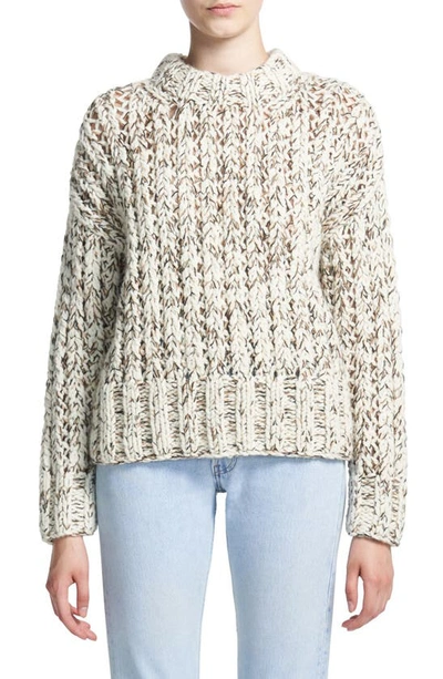 Shop Theory Handknit Marled Wool Sweater In Ecru/ Medium Camel/ Charcoal