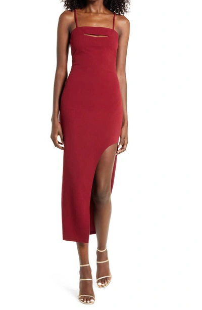 Shop Lulus Stunned And Speechless Cutout Cocktail Midi Dress In Burgundy