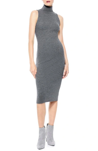 Shop Alice And Olivia Brooklynne Ribbed Turtleneck Dress In Med Heather Grey