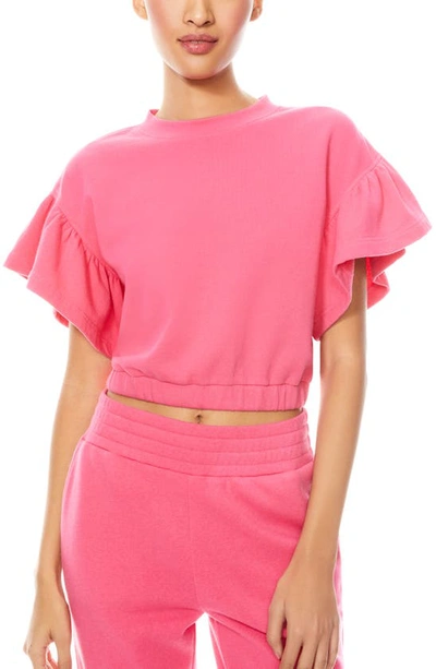Shop Alice And Olivia Joline Ruffle Sleeve Crop Sweatshirt In Wild Pink