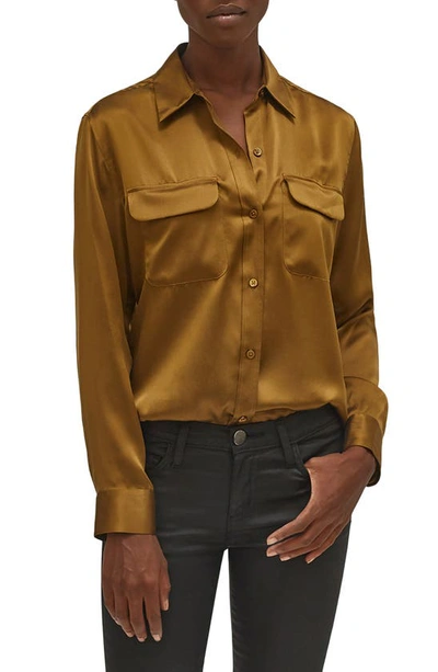 Shop Equipment Signature Silk Button Up Silk Shirt In Breen