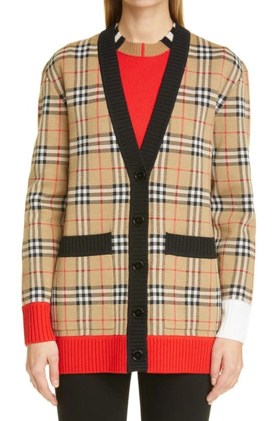 Shop Burberry Glainsnock Merino Wool Blend Cardigan Sweater In Archive Beige
