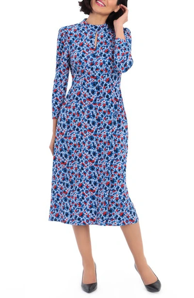 Shop Maggy London Ditsy Midi Dress In Blue/ Red