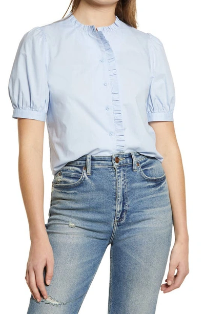 Shop English Factory Puff Button Front Blouse In Blue
