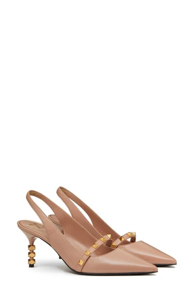 Valentino Garavani Rockstud Tower Hill Leather Slingback Pumps In Rose  Cannelle | ModeSens