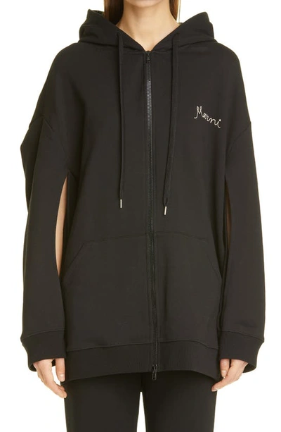 Shop Marni Oversize Embroidered Logo Hoodie In Black