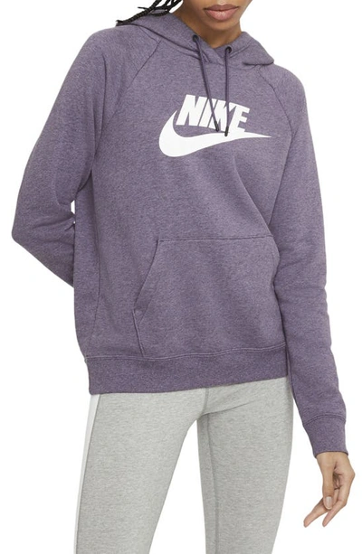 Shop Nike Sportswear Essential Pullover Hoodie In Dark Raisin/ Heather/ White