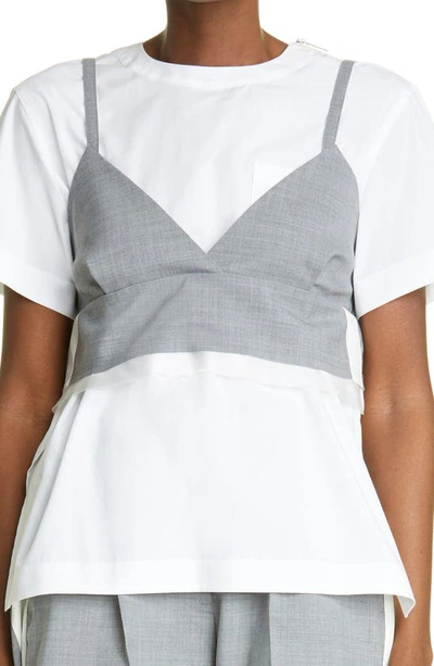Shop Sacai Poplin Top With Removable Bralette In Light Grey/ White