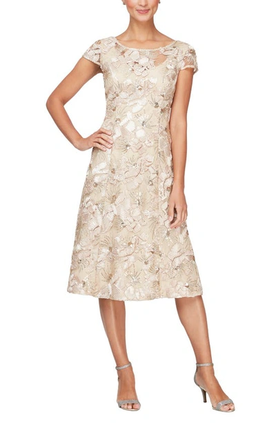 Alex Evenings Floral Embroidered A-line Soutache Dress In Champagne |  ModeSens