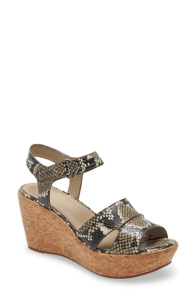 Shop Johnston & Murphy Alicia Wedge Sandal In Gray Snake Leather