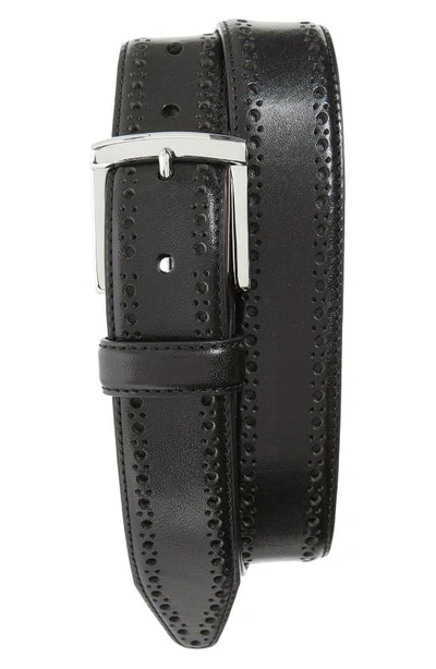 Shop Johnston & Murphy Perforated Leather Belt In Black