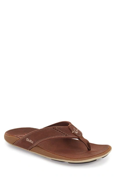 Shop Olukai 'nui' Leather Flip Flop In Rum/ Rum