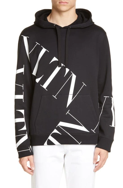 Shop Valentino Vltn Print Hoodie In Black/ White