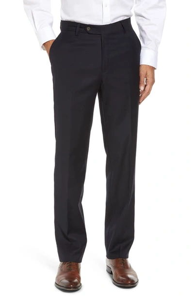 Shop Berle Flat Front Modern Fit Gabardine Stretch Wool Trousers In Navy