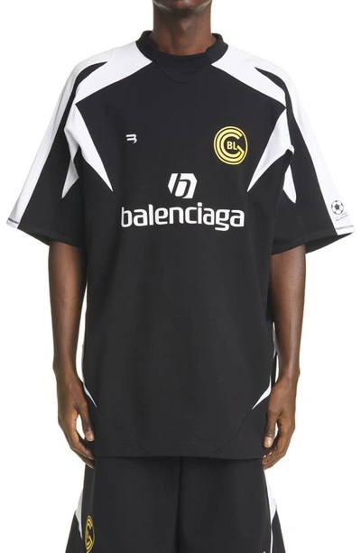 Shop Balenciaga Soccer Logo Cotton Graphic Tee In Black/white