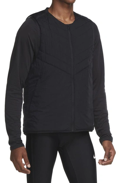 Shop Nike Aerolayer Quilted Running Vest In Black