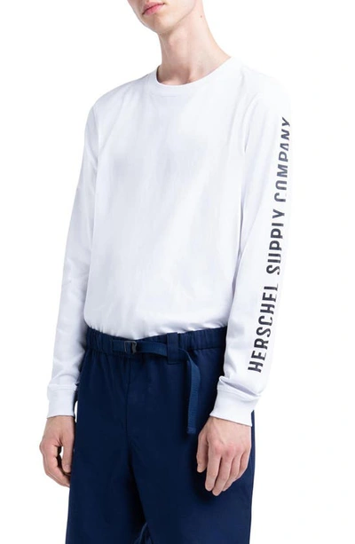 Shop Herschel Supply Co Long Sleeve Logo T-shirt In Sleeve Print Bright Whtblk