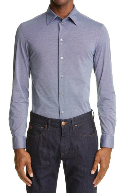 Shop Emporio Armani Travel Button-up Shirt In Blue Textured Solid