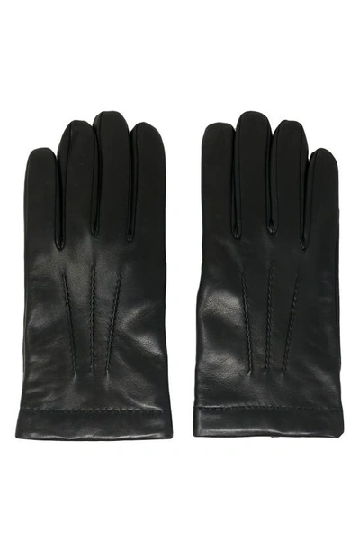 Shop Nicoletta Rosi Cashmere Lined Lambskin Leather Gloves In Black