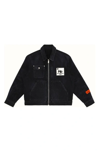 Shop Heron Preston Logo Patch Denim Workwear Jacket In Vintage Black