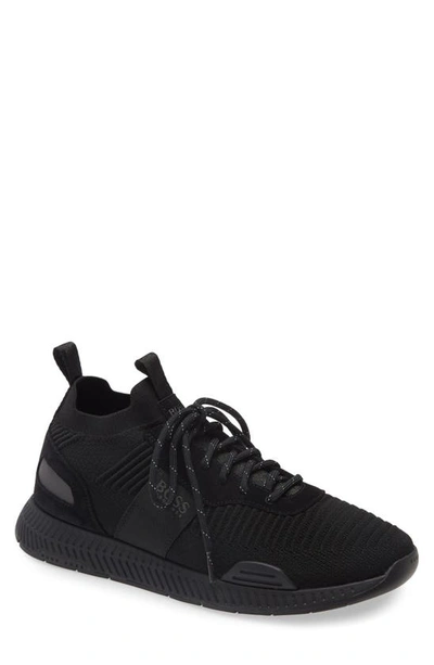 Shop Hugo Boss Titanium Sneaker In Black Fabric/ Black