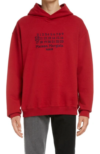 Shop Maison Margiela Numbers Embroidered Cotton Hoodie In Military Red