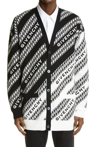 Shop Givenchy Oversized Chaine Jacquard Cardigan In Black/white