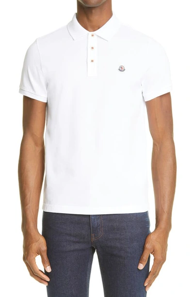 Shop Moncler Logo Patch Jersey Short Sleeve Polo Shirt In White
