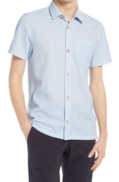 Shop Ted Baker Ramenn Stripe Short Sleeve Button-up Shirt In Blue