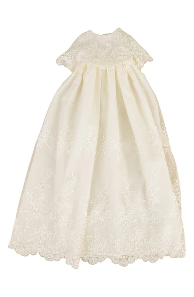 Shop Little Things Mean A Lot Christening Gown, Shawl, Slip & Bonnet Set In Ivory
