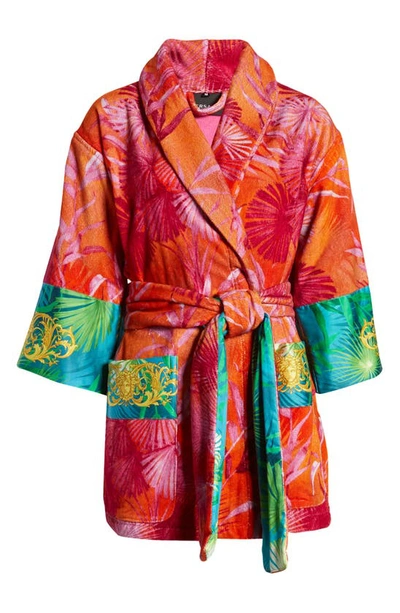 Versace Printed Short Bath Robe In Red Print | ModeSens