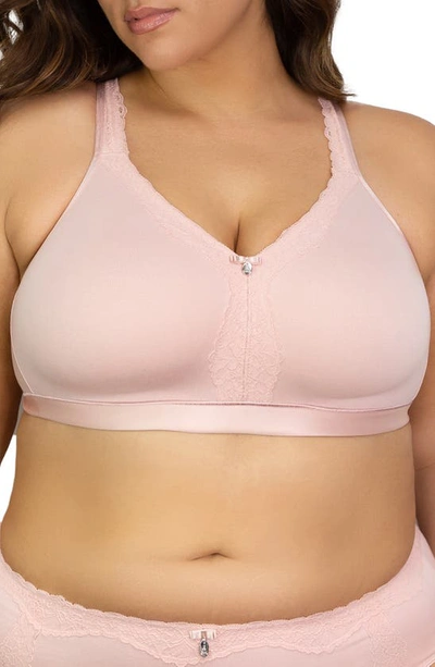 Shop Curvy Couture Lace Trim Wireless Bra In Blushing Rose