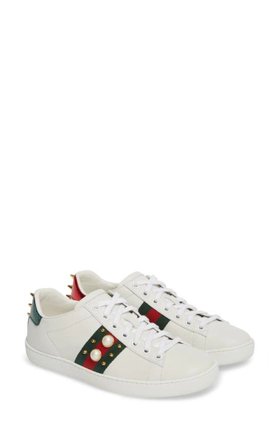 Shop Gucci New Ace Low Top Sneaker In White/ Red