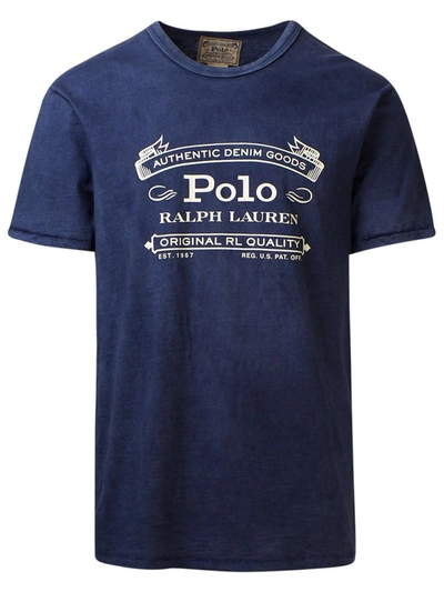 Shop Polo Ralph Lauren T-shirt Scritta Blu In Navy