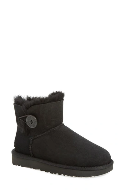 Ugg Women's Mini Bailey Button Sheepskin-lined Suede Ankle Boots In Black |  ModeSens