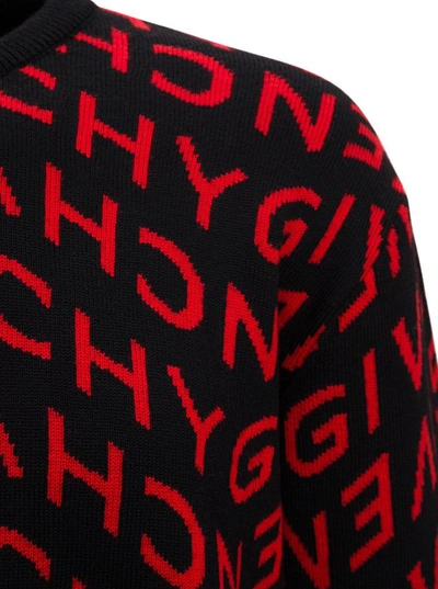 Shop Givenchy Wool Sweater With Allover Refracted Logo Jacquard In Red
