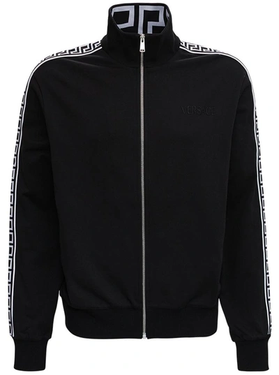 Shop Versace Black Cotton Sweatshirt With Greca Inserts