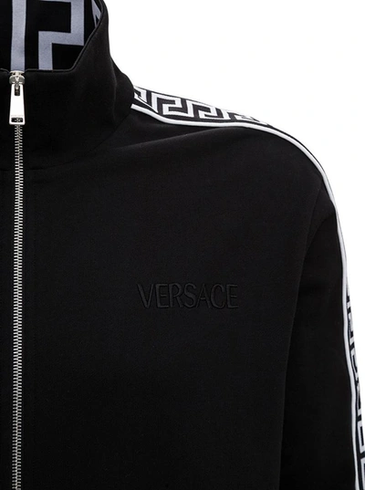 Shop Versace Black Cotton Sweatshirt With Greca Inserts